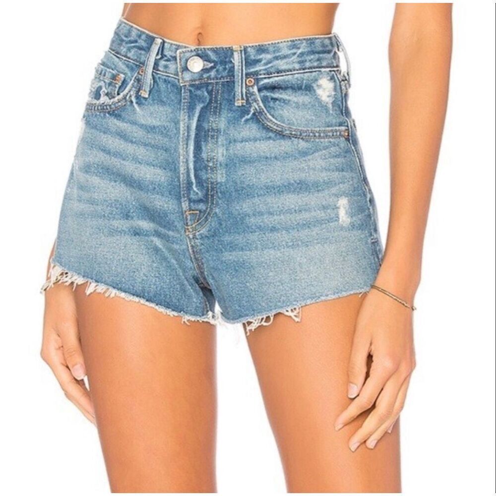 GRLFRND Cindy High-Rise Distressed Denim Shorts 26